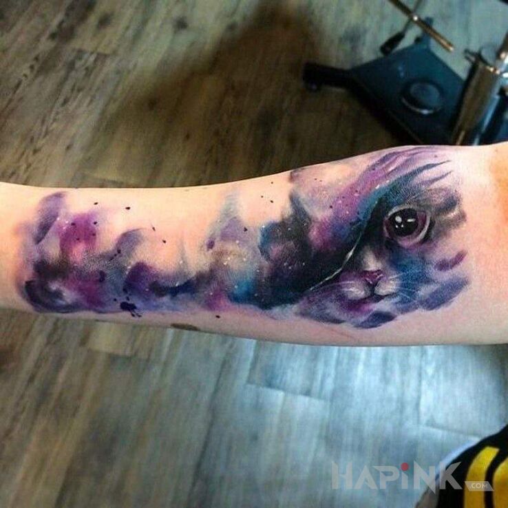 Tattoo Kiciulek in colorful motif and Watercolor style On the arm