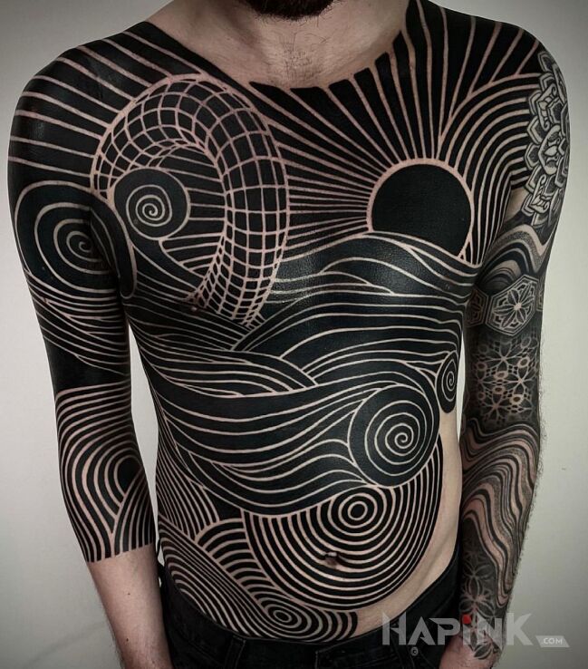 Tattoo Poleciał na czarno :) in black and gray motif and blackwork / blackout style on the shoulder