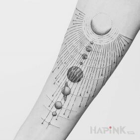 Tattoo Solar system on the forearm motif: cosmos