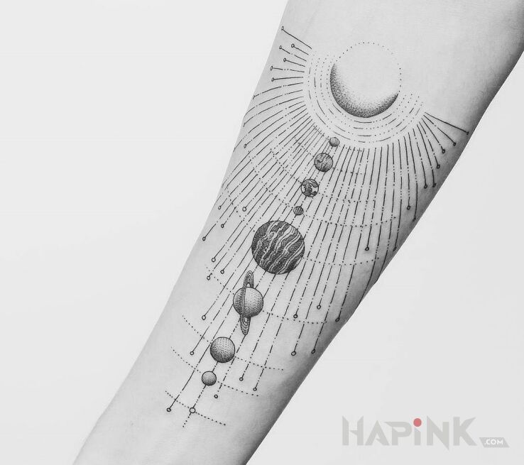 Tattoo Układ słoneczny in other motif on the forearm