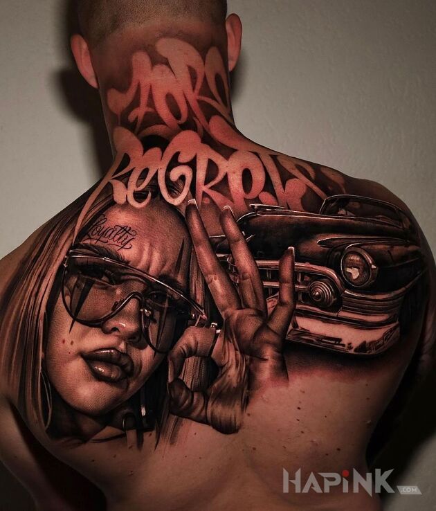 Tattoo Zero wspolczucia zero regarts in 3D motif and chicano style on the nape