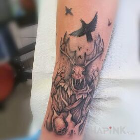 Tattoo Leshy on the forearm motif: animals style: graphic / illustrative