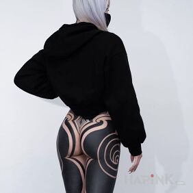 Tattoo Sexy shapes and black color on the buttocks motif: other style: blackwork / blackout
