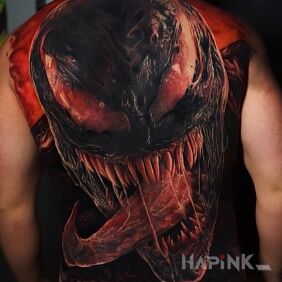 Tattoo Big bloodthirsty venom on the shoulder blades motif: characters style: realistic