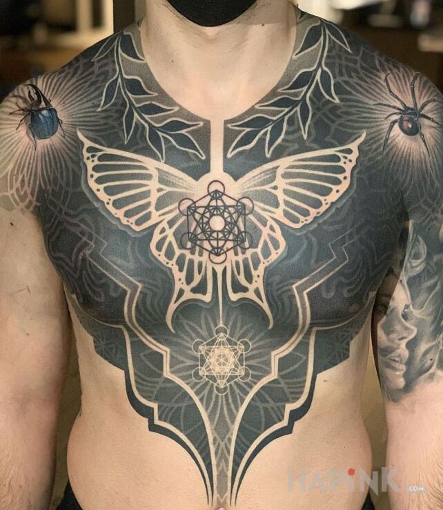 Tattoo Tatuaż inny niż wszystko, co widziałeś in butterflies motif and realistic style on the stomach
