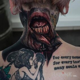Tattoo As if realistic lips 🕵️‍♂️ on the nape motif: 3D style: realistic