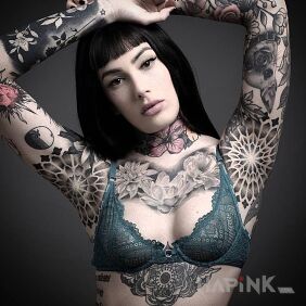 Tattoo Two mandala sleeves on the bicep motif: black and gray style: geometric