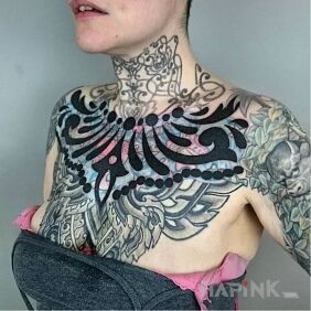 Tattoo New ink settled on the shoulder motif: black and gray style: blast over