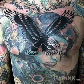 Tattoo American eagle on the chest motif: animals style: oldschool