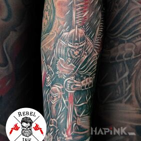 Tattoo Hussar on the forearm motif: patriotic style: graphic / illustrative