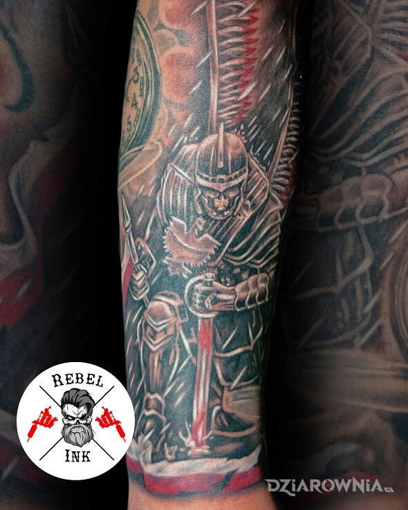 Tatuaż husarz w motywie rękawy i stylu graficzne / ilustracyjne na ręce