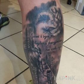 Tattoo Father and Son on the leg motif: characters