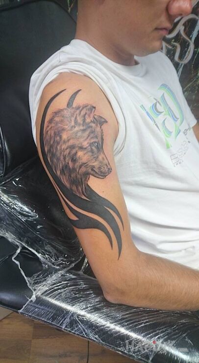 Tattoo Pamiątka z Wakacji in animals motif and tribal style on the upper arm