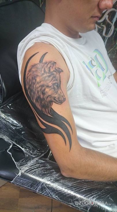 Tatuaż pamiątka z wakacji w motywie zwierzęta i stylu tribale na ramieniu