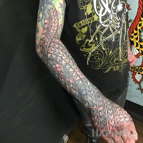 Tattoo Polynesian pattern in place of the old one On the arm motif: other style: Polynesian