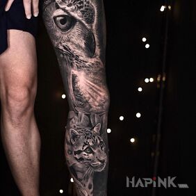 Tattoo Wildness of nature on the calf motif: 3D style: realistic