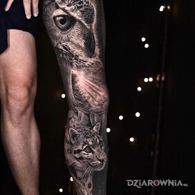 Tatuaż Dzikość natury na udzie motyw: zwierzęta styl: realistyczne