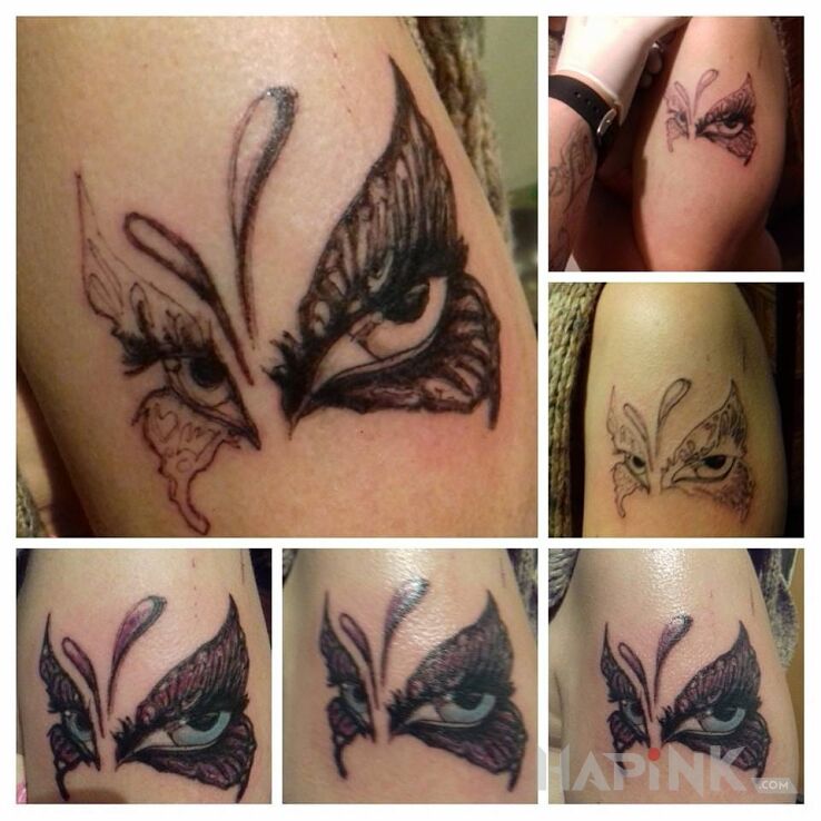 Tattoo Maska,motyl, oczy in animals motif on the upper arm