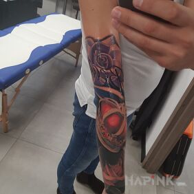 Tattoo Sleeve continuation. 3/4 almost done. on the forearm motif: flowers style: realistic