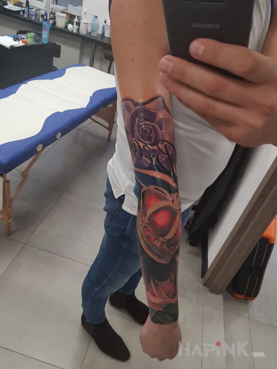Tattoo Ciąg dalszy rękawa. 3/4 już prawie gotowe. in colorful motif and realistic style on the forearm