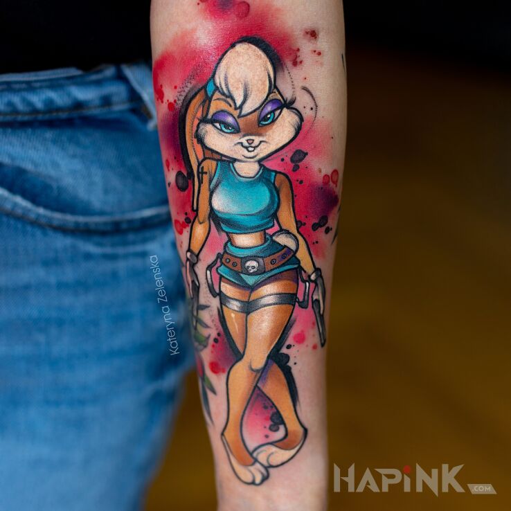 Tattoo Lola Bunny / Bugs Bunny / Space Jam in colorful motif and Watercolor style On the arm