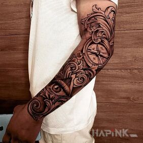 Tattoo Repetitive tattoo on the upper arm motif: black and gray style: realistic