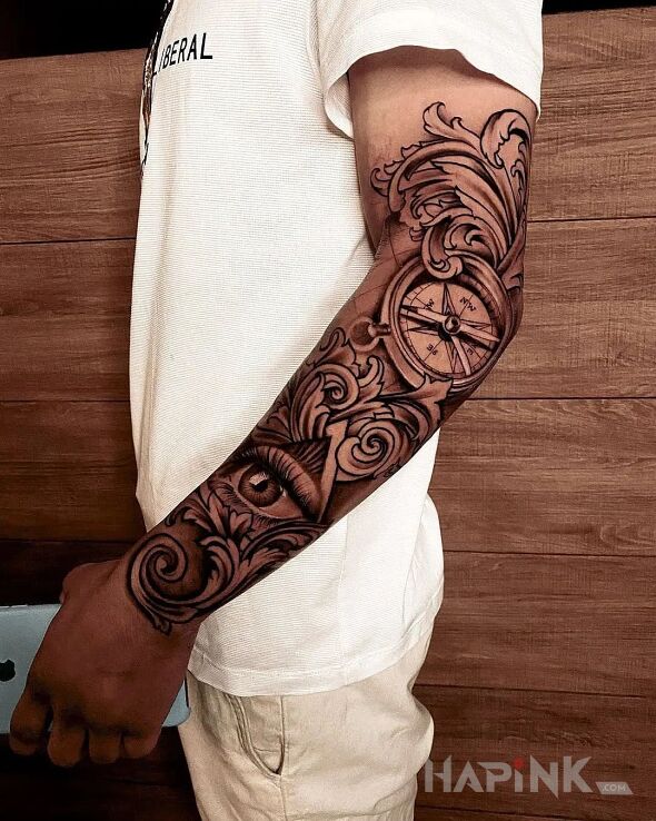Tattoo Powtarzalny tatuaż in sleeves motif and realistic style on the forearm