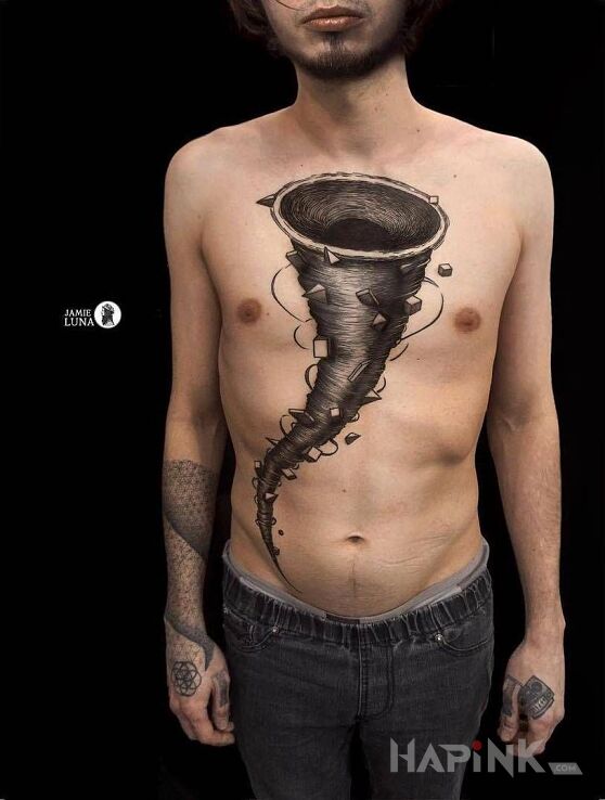 Tattoo Tornado in other motif and graphic / illustrative style on the stomach
