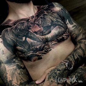 Tattoo A quarrel of two bears on the shoulder motif: animals style: realistic