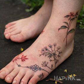 Tattoo Little foot with flowers near the ankle motif: floral style: realistic
