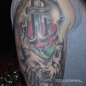Tatuaż Pl na ramieniu motyw: patriotyczne