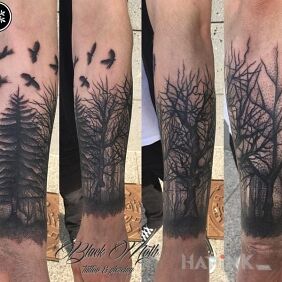 Tattoo #1 Dark Forest on the forearm motif: flowers