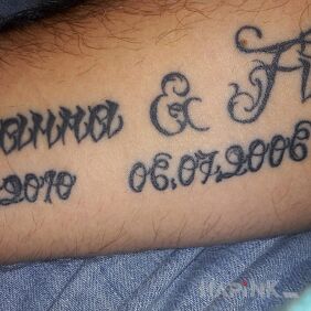Tattoo Lia stryp writing? on the forearm motif: lettering