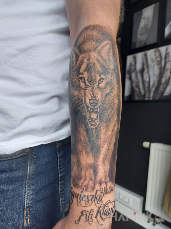 Tattoo Szef 😉 in black and gray motif and realistic style On the arm