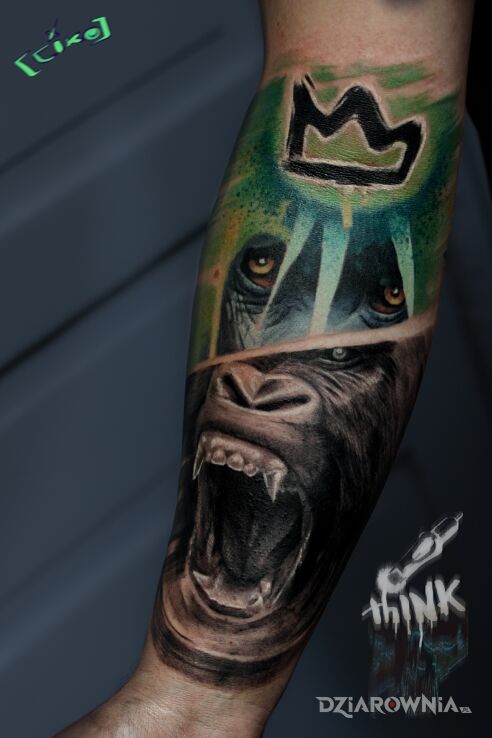 Tatuaż king kong w motywie kolorowe i stylu realistyczne na ręce