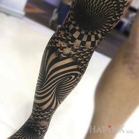 Tattoo Sunken knee :) near the ankle motif: black and gray style: optical illusion