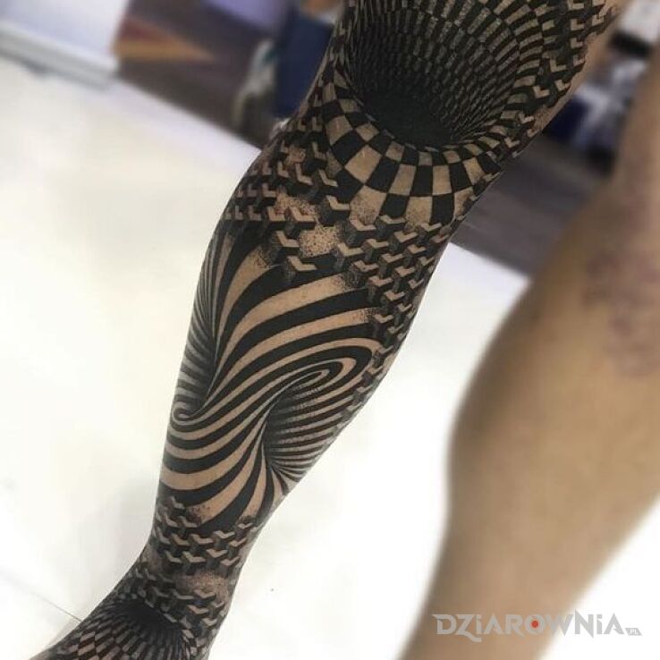 Tatuaż Zapadnięte kolano :) w motywie czarno-szare i stylu iluzja optyczna na kolanie