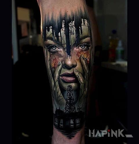 Tattoo Matka natura w tarapatach in 3D motif on the forearm