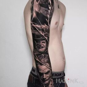 Tattoo Tim Burton's Batman on the forearm motif: faces style: realistic