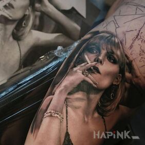 Tattoo Michelle Pfeiffer with a cigarette on the upper arm motif: faces style: realistic