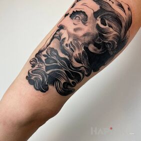 Tattoo David on the forearm motif: faces style: graphic / illustrative