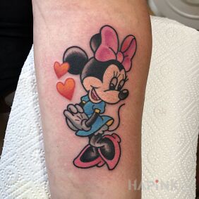 Tattoo Minnie Mouse / Disney on the forearm motif: colorful style: cartoon / comic book