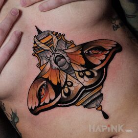 Tattoo Moth / Eyes underboob motif: colorful style: neo-traditional