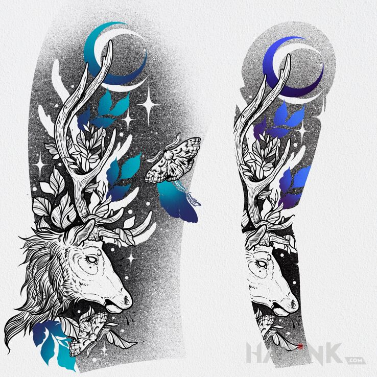 Designs jeleń  ćma  liście  księżyc - abstract
