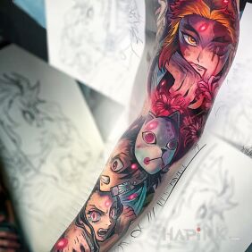 Tattoo Chinese fairy tales and stuff on the upper arm motif: characters style: graphic / illustrative