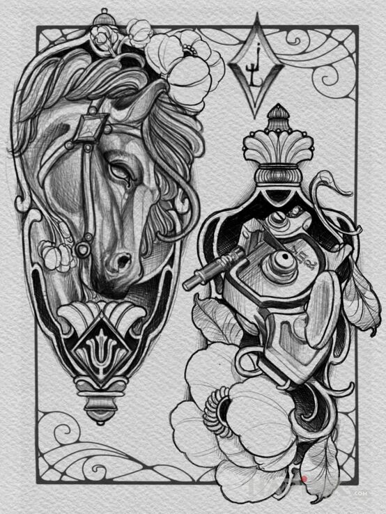 Designs koń  maszynka do tatuowania - neo-traditional