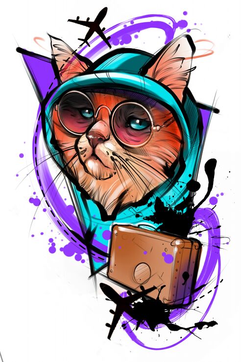 Wzór kot  podróże  wakacje - watercolor