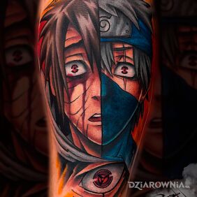 Tatuaż Kakashi Obito na przedramieniu motyw: postacie styl: kreskówkowe / komiksowe
