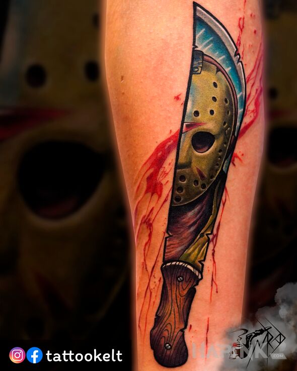 Tattoo Jason Piątek 13go in objects motif and newschool style on the forearm