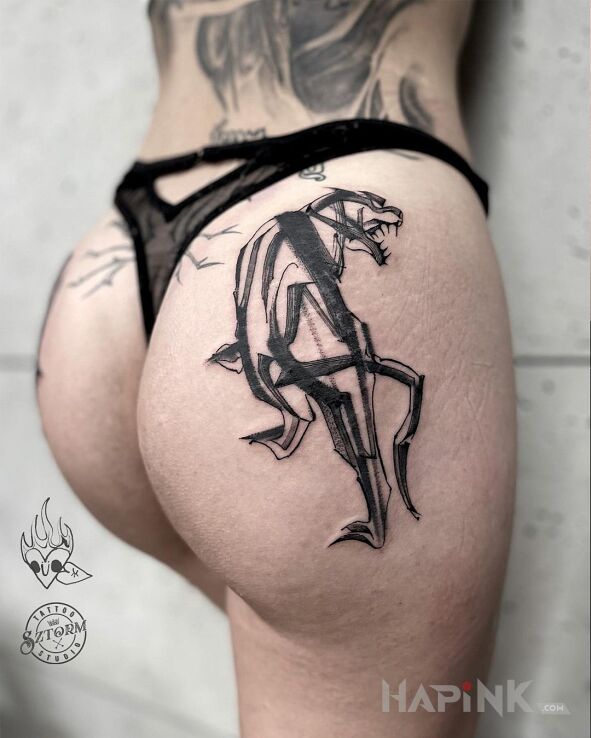 Tattoo Pantera od Michała in sexy motif and sketch style on the buttocks